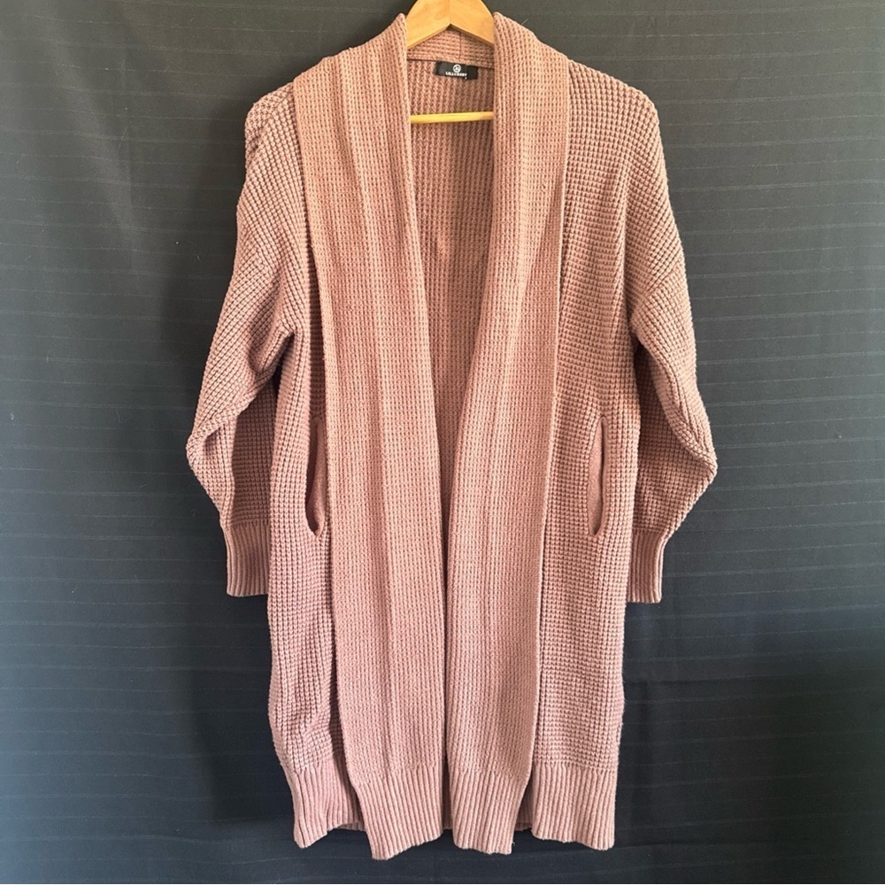 Lillusory Brown Waffle Cowl Neck Open Front Cardigan Sweater Womens S Oversize